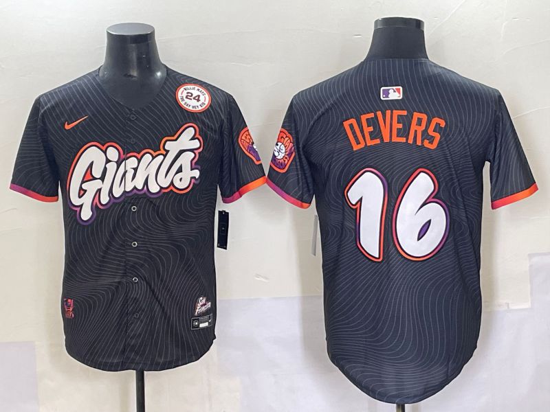 Men 2025 San Francisco Giants 16 Devers Black Joint Name Nike MLB Jersey style 9